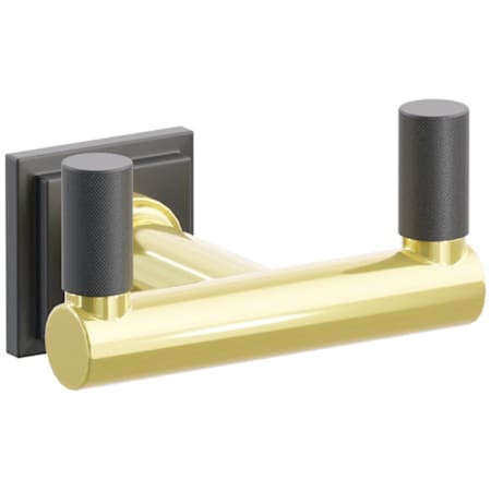 Emtek SELECT Double Robe Hook with Unlacquered Brass Round Stem and Choice of Step Square Rose/Knurled Tips Finish Flat Black Rosette / Unlacquered Brass Stem / Flat Black Tip