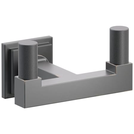 Emtek SELECT Double Robe Hook with Oil Rubbed Bronze Square Stem and Choice of Step Square Rose/Knurled Tips Finish Flat Black Rosette / Oil Rubbed Bronze Stem / Flat Black Tip