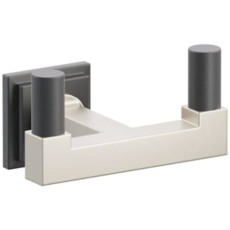 Emtek SELECT Double Robe Hook with Satin Nickel Square Stem and Choice of Step Square Rose/Knurled Tips Finish Flat Black Rosette / Satin Nickel Stem / Flat Black Tip