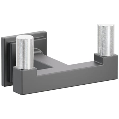 Emtek SELECT Double Robe Hook with Polished Chrome Knurled Tips and Choice of Step Square Rose/Square Stem Finish Flat Black Rosette / Flat Black Stem / Polished Chrome Tip