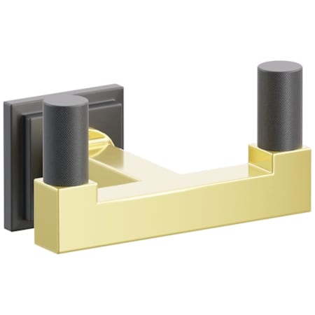 Emtek SELECT Double Robe Hook with Unlacquered Brass Square Stem and Choice of Step Square Rose/Knurled Tips Finish Flat Black Rosette / Unlacquered Brass Stem / Flat Black Tip