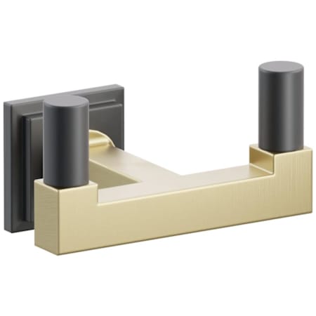 Emtek SELECT Double Robe Hook with Satin Brass Square Stem and Choice of Step Square Rose/Smooth Tips Finish Flat Black Rosette / Satin Brass Stem / Flat Black Tip