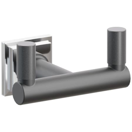 Emtek SELECT Double Robe Hook with Polished Chrome Step Square Rose, Oil Rubbed Bronze Knurled Tips, and Choice of Round Stem Finish Polished Chrome Rosette / Flat Black Stem / Oil Rubbed Bronze Tip