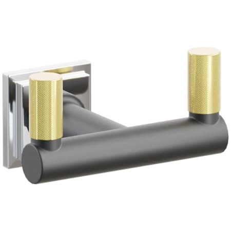 Emtek SELECT Double Robe Hook with Polished Chrome Step Square Rose, Unlacquered Brass Knurled Tips, and Choice of Round Stem Finish Polished Chrome Rosette / Flat Black Stem / Unlacquered Brass Tip