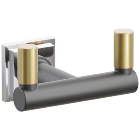 Emtek SELECT Double Robe Hook with Polished Chrome Step Square Rose, French Antique Smooth Tips, and Choice of Round Stem Finish Polished Chrome Rosette / Flat Black Stem / French Antique Tip