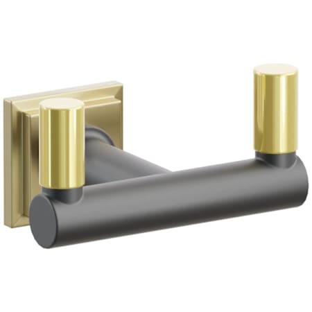 Emtek SELECT Double Robe Hook with Satin Brass Step Square Rose, Unlacquered Brass Smooth Tips, and Choice of Round Stem Finish Satin Brass Rosette / Flat Black Stem / Unlacquered Brass Tip