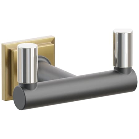 Emtek SELECT Double Robe Hook with French Antique Step Square Rose, Polished Nickel Smooth Tips, and Choice of Round Stem Finish French Antique Rosette / Flat Black Stem / Polished Nickel Tip
