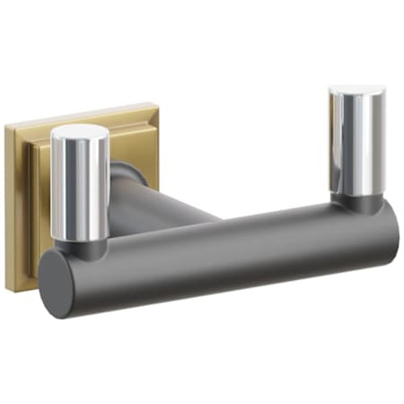 Emtek SELECT Double Robe Hook with French Antique Step Square Rose, Polished Chrome Smooth Tips, and Choice of Round Stem Finish French Antique Rosette / Flat Black Stem / Polished Chrome Tip