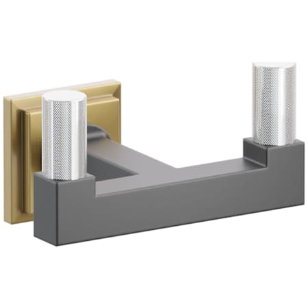 Emtek SELECT Double Robe Hook with French Antique Step Square Rose, Polished Chrome Knurled Tips, and Choice of Square Stem Finish French Antique Rosette / Flat Black Stem / Polished Chrome Tip