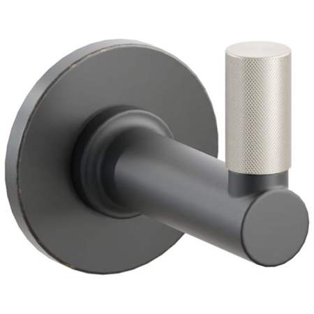 Emtek SELECT Single Robe Hook with Oil Rubbed Bronze Small Disc Rose, Satin Nickel Knurled Tip, and Choice of Round Stem Finish Oil Rubbed Bronze Rosette / Flat Black Stem / Satin Nickel Tip