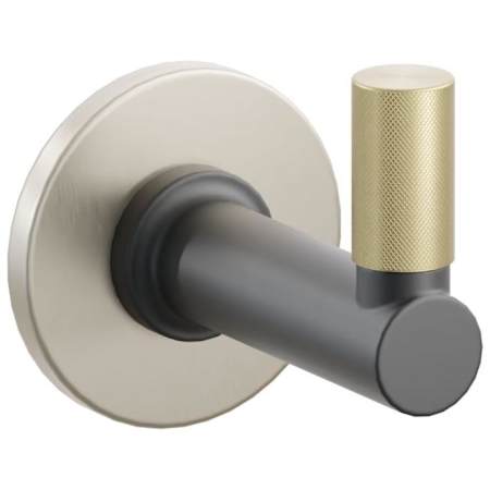 Emtek SELECT Single Robe Hook with Satin Nickel Small Disc Rose, Satin Brass Knurled Tip, and Choice of Round Stem Finish Satin Nickel Rosette / Flat Black Stem / Satin Brass Tip