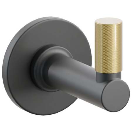Emtek SELECT Single Robe Hook with French Antique Knurled Tip and Choice of Small Disc Rose/Round Stem Finish Flat Black Rosette / Flat Black Stem / French Antique Tip