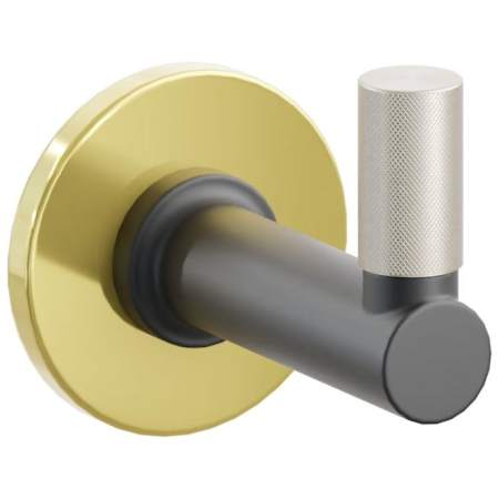 Emtek SELECT Single Robe Hook with Unlacquered Brass Small Disc Rose, Satin Nickel Knurled Tip, and Choice of Round Stem Finish Unlacquered Brass Rosette / Flat Black Stem / Satin Nickel Tip