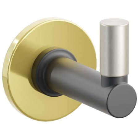 Emtek SELECT Single Robe Hook with Unlacquered Brass Small Disc Rose, Satin Nickel Smooth Tip, and Choice of Round Stem Finish Unlacquered Brass Rosette / Flat Black Stem / Satin Nickel Tip