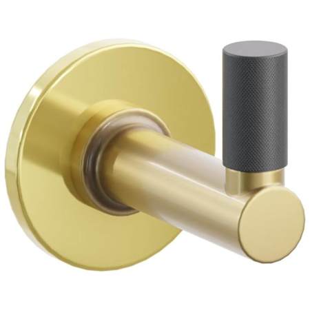 Emtek SELECT Single Robe Hook with Unlacquered Brass Small Disc Rose, Flat Black Knurled Tip, and Choice of Round Stem Finish Unlacquered Brass Rosette / French Antique Stem / Flat Black Tip