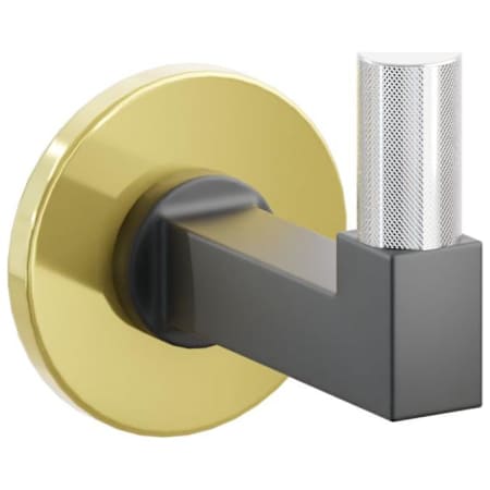 Emtek SELECT Single Robe Hook with Unlacquered Brass Small Disc Rose, Polished Chrome Knurled Tip, and Choice of Square Stem Finish Unlacquered Brass Rosette / Flat Black Stem / Polished Chrome Tip