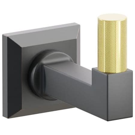 Emtek SELECT Single Robe Hook with Oil Rubbed Bronze Chamfered Square Rose, Unlacquered Brass Knurled Tip, and Choice of Square Stem Finish Oil Rubbed Bronze Rosette / Flat Black Stem / Unlacquered Brass Tip
