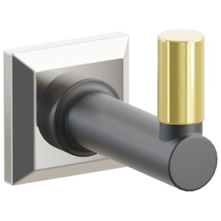 Emtek SELECT Single Robe Hook with Polished Nickel Chamfered Square Rose, Unlacquered Brass Smooth Tip, and Choice of Round Stem Finish Polished Nickel Rosette / Flat Black Stem / Unlacquered Brass Tip