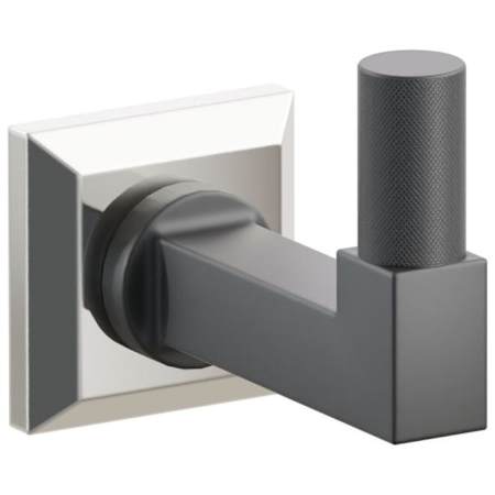 Emtek SELECT Single Robe Hook with Polished Nickel Chamfered Square Rose and Choice of Square Stem/Knurled Tip Finish Polished Nickel Rosette / Flat Black Stem / Flat Black Tip