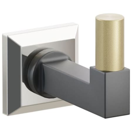 Emtek SELECT Single Robe Hook with Polished Nickel Chamfered Square Rose, Satin Brass Knurled Tip, and Choice of Square Stem Finish Polished Nickel Rosette / Flat Black Stem / Satin Brass Tip