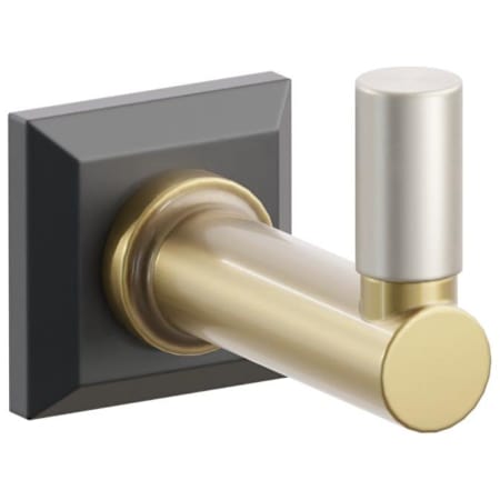 Emtek SELECT Single Robe Hook with Flat Black Chamfered Square Rose, Satin Nickel Smooth Tip, and Choice of Round Stem Finish Flat Black Rosette / French Antique Stem / Satin Nickel Tip