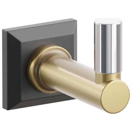 Emtek SELECT Single Robe Hook with Flat Black Chamfered Square Rose, Polished Chrome Smooth Tip, and Choice of Round Stem Finish Flat Black Rosette / French Antique Stem / Polished Chrome Tip