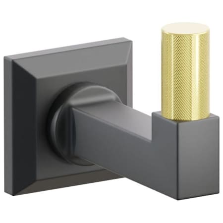Emtek SELECT Single Robe Hook with Unlacquered Brass Knurled Tip and Choice of Chamfered Square Rose/Square Stem Finish Flat Black Rosette / Flat Black Stem / Unlacquered Brass Tip
