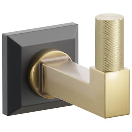 Emtek SELECT Single Robe Hook with Flat Black Chamfered Square Rose, Satin Brass Knurled Tip, and Choice of Square Stem Finish Flat Black Rosette / French Antique Stem / Satin Brass Tip