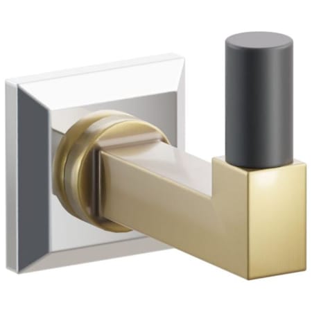 Emtek SELECT Single Robe Hook with Polished Chrome Chamfered Square Rose, Flat Black Smooth Tip, and Choice of Square Stem Finish Polished Chrome Rosette / French Antique Stem / Flat Black Tip
