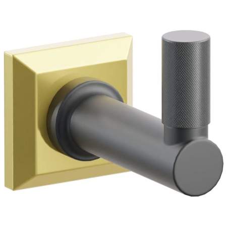 Emtek SELECT Single Robe Hook with Unlacquered Brass Chamfered Square Rose, Oil Rubbed Bronze Knurled Tip, and Choice of Round Stem Finish Unlacquered Brass Rosette / Flat Black Stem / Oil Rubbed Bronze Tip