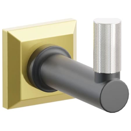 Emtek SELECT Single Robe Hook with Unlacquered Brass Chamfered Square Rose, Polished Nickel Knurled Tip, and Choice of Round Stem Finish Unlacquered Brass Rosette / Flat Black Stem / Polished Nickel Tip