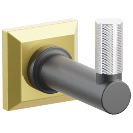 Emtek SELECT Single Robe Hook with Unlacquered Brass Chamfered Square Rose, Polished Chrome Knurled Tip, and Choice of Round Stem Finish Unlacquered Brass Rosette / Flat Black Stem / Polished Chrome Tip