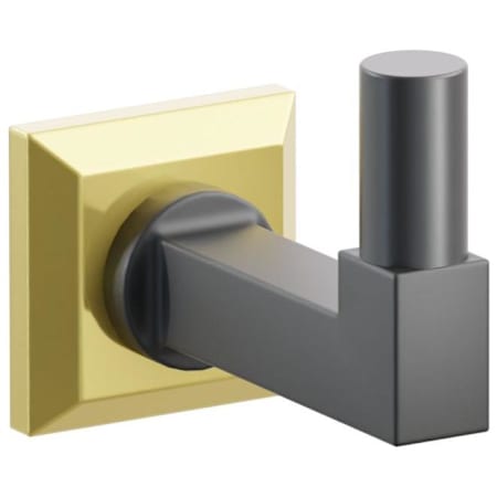 Emtek SELECT Single Robe Hook with Unlacquered Brass Chamfered Square Rose, Oil Rubbed Bronze Smooth Tip, and Choice of Square Stem Finish Unlacquered Brass Rosette / Flat Black Stem / Oil Rubbed Bronze Tip