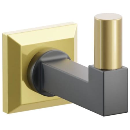 Emtek SELECT Single Robe Hook with Unlacquered Brass Chamfered Square Rose, French Antique Smooth Tip, and Choice of Square Stem Finish Unlacquered Brass Rosette / Flat Black Stem / French Antique Tip