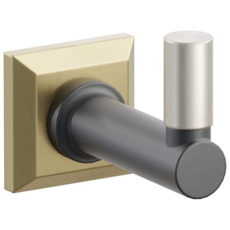 Emtek SELECT Single Robe Hook with Satin Brass Chamfered Square Rose, Satin Nickel Smooth Tip, and Choice of Round Stem Finish Satin Brass Rosette / Flat Black Stem / Satin Nickel Tip