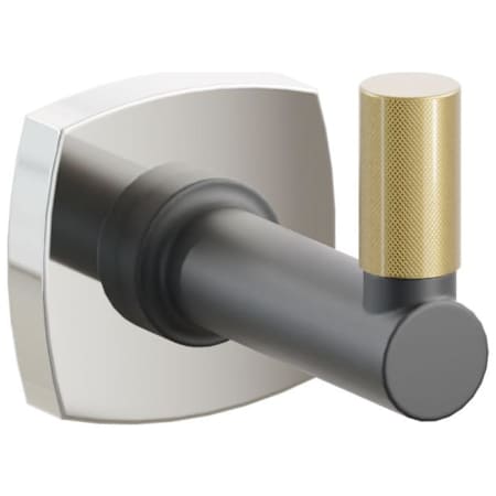Emtek SELECT Single Robe Hook with Polished Nickel Soft Square Rose, French Antique Knurled Tip, and Choice of Round Stem Finish Polished Nickel Rosette / Flat Black Stem / French Antique Tip