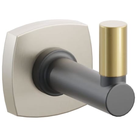 Emtek SELECT Single Robe Hook with Satin Nickel Soft Square Rose, French Antique Smooth Tip, and Choice of Round Stem Finish Satin Nickel Rosette / Flat Black Stem / French Antique Tip