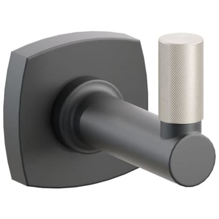 Emtek SELECT Single Robe Hook with Satin Nickel Knurled Tip and Choice of Soft Square Rose/Round Stem Finish Flat Black Rosette / Flat Black Stem / Satin Nickel Tip