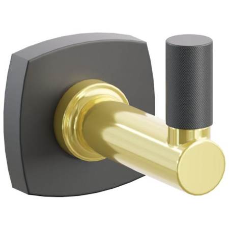 Emtek SELECT Single Robe Hook with Unlacquered Brass Round Stem and Choice of Soft Square Rose/Knurled Tip Finish Flat Black Rosette / Unlacquered Brass Stem / Flat Black Tip