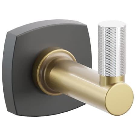 Emtek SELECT Single Robe Hook with Flat Black Soft Square Rose, Polished Chrome Knurled Tip, and Choice of Round Stem Finish Flat Black Rosette / French Antique Stem / Polished Chrome Tip