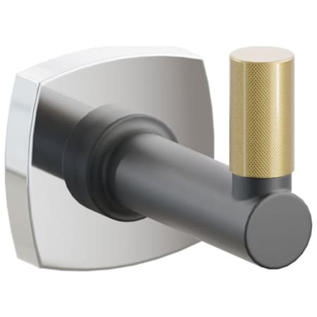 Emtek SELECT Single Robe Hook with Polished Chrome Soft Square Rose, French Antique Knurled Tip, and Choice of Round Stem Finish Polished Chrome Rosette / Flat Black Stem / French Antique Tip