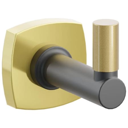 Emtek SELECT Single Robe Hook with Unlacquered Brass Soft Square Rose, French Antique Knurled Tip, and Choice of Round Stem Finish Unlacquered Brass Rosette / Flat Black Stem / French Antique Tip
