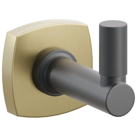 Emtek SELECT Single Robe Hook with Satin Brass Soft Square Rose and Choice of Round Stem/Knurled Tip Finish Satin Brass Rosette / Flat Black Stem / Flat Black Tip