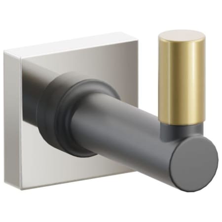 Emtek SELECT Single Robe Hook with Polished Nickel Small Square Rose, French Antique Smooth Tip, and Choice of Round Stem Finish Polished Nickel Rosette / Flat Black Stem / French Antique Tip