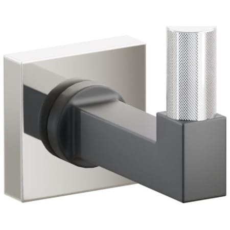 Emtek SELECT Single Robe Hook with Polished Nickel Small Square Rose, Polished Chrome Knurled Tip, and Choice of Square Stem Finish Polished Nickel Rosette / Flat Black Stem / Polished Chrome Tip