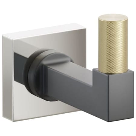 Emtek SELECT Single Robe Hook with Polished Nickel Small Square Rose, Satin Brass Knurled Tip, and Choice of Square Stem Finish Polished Nickel Rosette / Flat Black Stem / Satin Brass Tip