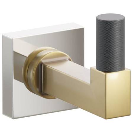 Emtek SELECT Single Robe Hook with Polished Nickel Small Square Rose, Flat Black Knurled Tip, and Choice of Square Stem Finish Polished Nickel Rosette / French Antique Stem / Flat Black Tip