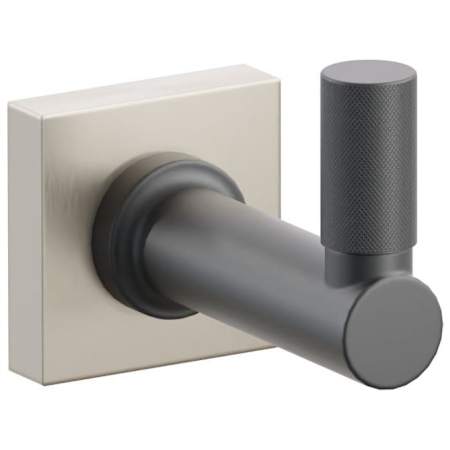 Emtek SELECT Single Robe Hook with Satin Nickel Small Square Rose and Choice of Round Stem/Knurled Tip Finish Satin Nickel Rosette / Flat Black Stem / Flat Black Tip