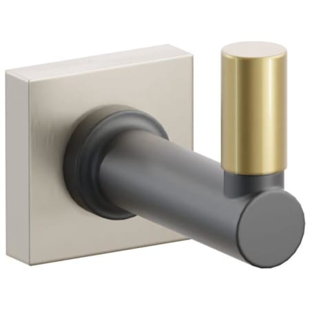 Emtek SELECT Single Robe Hook with Satin Nickel Small Square Rose, French Antique Smooth Tip, and Choice of Round Stem Finish Satin Nickel Rosette / Flat Black Stem / French Antique Tip