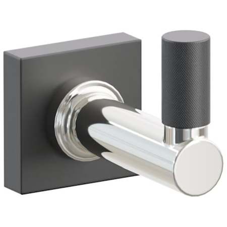 Emtek SELECT Single Robe Hook with Polished Nickel Round Stem and Choice of Small Square Rose/Knurled Tip Finish Flat Black Rosette / Polished Nickel Stem / Flat Black Tip